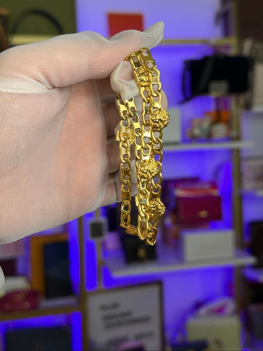 Rare Vintage Giani Versace Double Strand Gold Plated Medusa Head Bracelet